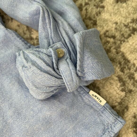 Orvis Blue Linen Blend Womens Long Sleeve Button Up Shirt Casual Gorpcore Medium - Picture 7 of 10